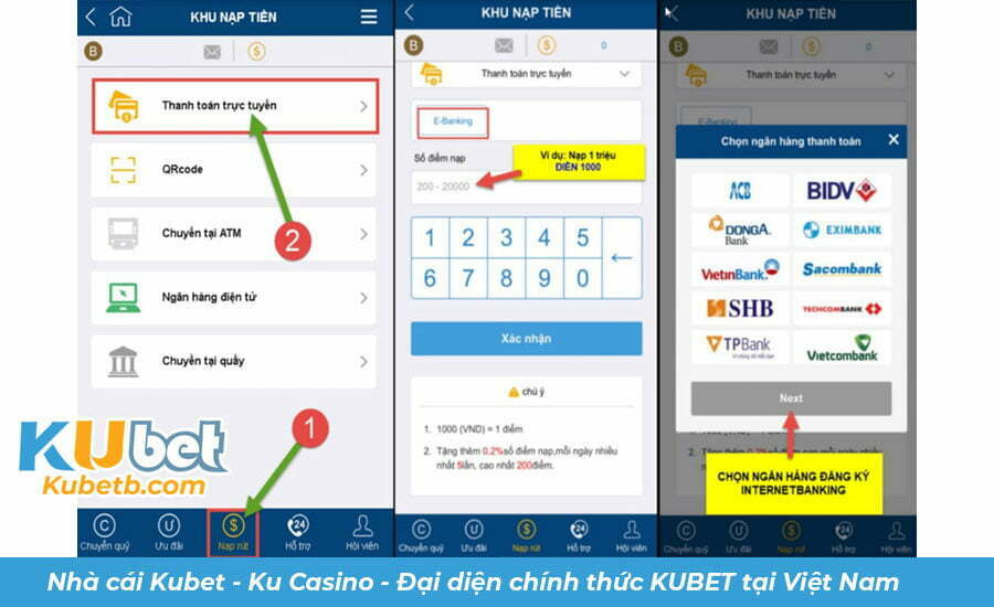 Nạp tiền kubet thanh toán trực tiếp