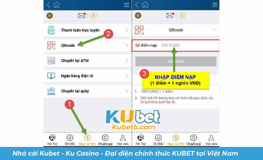 Nạp tiền QR Code Kubet